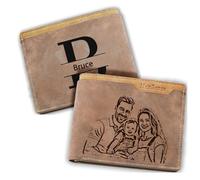 Portefeuilles Photo Personnalisés pour Hommes, Portefeuille Personnalisé avec Gravée Nom Initial et Photo, Cadeaux pour Papa, Petit ami, Saint Valentin, Fête des Pères, Noël (Style 1 - Initiales)