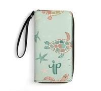 Portefeuilles pour femme en cuir imprimé, avion volant dans l'air Fermeture éclair autour du porte-cartes de crédit Pochette pour téléphone, Motif tortue bleue, 19.7x10.5cm