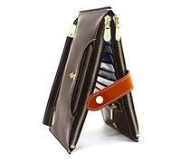 Portefeuilles pour Femmes en Cuir Véritable RFID Bloquant Le Porte Cartes Multi Plis avec Poche Zippée Café