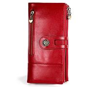 Portefeuilles pour Femmes Portefeuille Femmes Vache en Cuir Double Fermeture À Glissière Walets en Cuir Véritable Femme Bourse Longue Femmes Portefeuilles Dames Pochette Titulaire De La Carte (Color