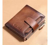 Portefeuilles pour Hommes avec Poche à Monnaie Zip Casual Court Trois Plis Petit Portefeuille Nouveau Portefeuille Masculin en Cuir Porte-Cartes Sac D’Argent, Red Brown