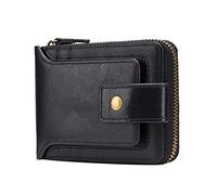 Portefeuilles pour Hommes Casual Hommes Pliable Fermeture Éclair Courte Pochette Portefeuille Mode Vintage en Cuir Sac d'argent pour Homme Porte-Monnaie Porte-Carte Souple(Color:Schwarz)
