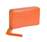 Portefeuilles pour Les Femmes PU Cuir Double Fermeture À Glissière Portefeuilles avec Dragonne Carte De Crédit Porte-Monnaie Orange