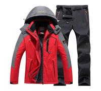 Portefeuilles rigides de ski d'hiver coupe-vent avec capuche veste et pantalon adaptés pour les vêtements de ski décontractés en plein air. Robes élégantes de, Rouge brique #4, XXXL
