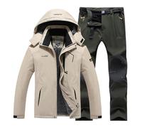 Portefeuilles rigides de ski d'hiver coupe-vent avec capuche veste et pantalon adaptés pour vêtements de ski occasionnels en plein air vêtements élégants, Kaki #4, XXXXL