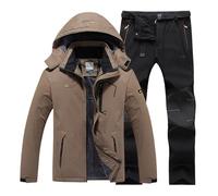 Portefeuilles rigides de ski d'hiver coupe-vent avec capuche veste et pantalon adaptés pour vêtements de ski occasionnels en plein air vêtements élégants, Kaki #1, XXXL
