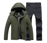 Portefeuilles rigides de ski d'hiver coupe-vent avec capuche veste et pantalon adaptés pour vêtements de ski occasionnels en plein air vêtements élégants, Dark Vert #4, XL