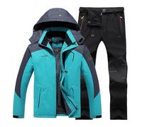Portefeuilles rigides de ski d'hiver coupe-vent avec capuche veste et pantalon adaptés pour vêtements de ski occasionnels en plein air vêtements élégants, Bleu #1, XXXL
