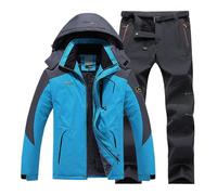 Portefeuilles rigides de ski d'hiver coupe-vent avec capuche veste et pantalon adaptés pour vêtements de ski occasionnels en plein air vêtements élégants, Ciel bleu #2, XL