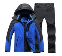 Portefeuilles rigides de ski d'hiver coupe-vent avec capuche veste et pantalon adaptés pour vêtements de ski occasionnels en plein air vêtements élégants, Bleu foncé #3, L