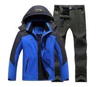 Portefeuilles rigides de ski d'hiver coupe-vent avec capuche veste et pantalon adaptés pour vêtements de ski occasionnels en plein air vêtements élégants, Marine militaire #3, XXL