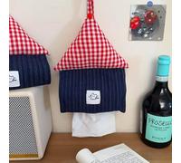 Portegobelets En Forme De Maison Toit En Carreaux Rouge & Corps Style Denim Avec Patch Chat Suspensible Ou Autonome Tissu Lavable Décoration Cozy Pour Cuisine/salon/salle De Bain