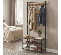 Portemanteau, 32 x 70 x 175 cm, Vestiaire avec Banc de Rangement pour Chaussures, Style Industriel, Marron et Noir