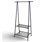 Portemanteau 85x42x158cm métal avec 2 étagères noir Porte-manteau Porte-vêtements Butler Porte-veste Porte-serviettes Étagère salle de bain