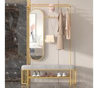 Portemanteau à chaussures autonome avec miroir et banc de rangement - Étagère d'entrée et crochets - Arbre à manteaux compact pour couloir, chambre à coucher, vestiaire, salon (gris, 120 cm)