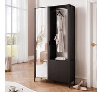 Portemanteau Armoire avec miroir LORIEN 105 cm noir avec étagères et tringles Portemanteau Armoire poignées