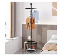 Portemanteau autoportant avec panier de rangement en métal pour couloir, couloir, arbre avec 6 crochets pour entrée et chapeau