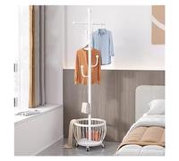 Portemanteau autoportant avec panier de rangement en métal pour couloir, couloir, arbre avec 6 crochets pour entrée et chapeau