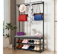 Portemanteau avec banc de rangement à chaussures, arbre d'entrée 3 en 1 avec 11 crochets et barre de suspension, pour entrée, vestiaire, petit espace
