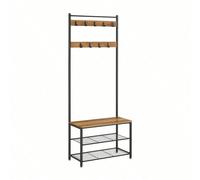 Portemanteau avec etagère à chaussures, Vestiaire Style Industriel, 70 X 32 X 175 cm Marron