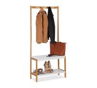Portemanteau banc à chaussures bambou mdf Meuble d'entrée 4 crochets 7 kg