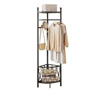 Portemanteau d’Angle avec Panier de Rangement, Portemanteau Moderne Autoportant avec Crochets, Portant d’Angle Multifonction pour Vêtements, Utilisé dans la Chambre, le Bureau, le Couloir et l’Entrée