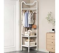 Portemanteau d'angle, Tringle à VêTements en MéTal pour Chambre, sur Pied Penderie avec Stockage, Coin D'EntréE Porte-Manteau Organisateur, SéChoir Simple avec Crochets,Blanc,42 * 42 * 180cm