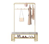 Portemanteau d'arbre d'entrée avec banc, étagère de rangement à 2 niveaux et crochets, organisateur peu encombrant pour chaussures, chapeaux et gants pour salon et chambre à coucher