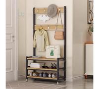 Portemanteau d'entrée rustique avec banc et organisateur de chaussures - 7 crochets robustes, arbre élégant pour décoration d'intérieur, assemblage facile, solution de rangement parfaite pour