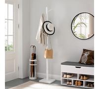 Portemanteau, Lot De 2, Portant À Vêtements En Bois, Support Sur Pieds Avec 8 Crochets, 3 Hauteurs, Pour Manteaux, Chapeaux, Sacs, Pour Entrée, Couloir, Bois D'hévéa, Blanc Nuage