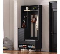 Portemanteau Merax avec banc à chaussures, ensemble de vestiaires avec 4 crochets triples, vestiaire d'entrée avec tiroirs et armoire, entrée, noir