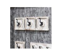 Portemanteau mural 3 crochets 58x18 cm en bois massif blanc vieilli