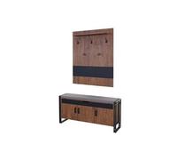 Portemanteau mural + banquette HWC-A27, 53x110x30cm, aspect chêne