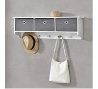 [en.casa] Portemanteau Mural avec 3 Boîtes de Rangement Meuble d'Entrée à 5 Crochets Capacité de Charge 15 kg Panneau de Particules Textile Non Tissé Métal 30 x 100 x 20 cm Blanc Gris Argenté