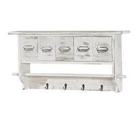 Portemanteau mural, étagère 5 tiroirs, 65x13x32cm, shabby chic, vintage blanc Blanc G