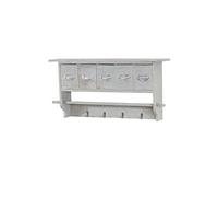 Portemanteau mural, étagère 5 tiroirs, 65x13x32cm, shabby chic, vintage gris