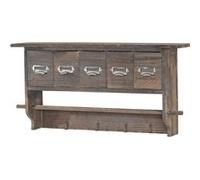 Portemanteau mural, étagère 5 tiroirs, 65x13x32cm, shabby chic, vintage marron Marron G