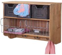 Portemanteau mural HWC-A43, étagère portemanteau, sapin bois vintage patchwork 42x60x24cm