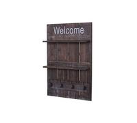 Portemanteau mural HWC-C89, 2 étagères+4 crochets, 90x60cm brun shabby