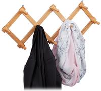Portemanteau mural suspendu - bois - extensible - 10 crochets de vestiaire - pliable - naturel