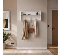 Portemanteau mural - THE WHITE STONE - Modèle 90×29×34 cm - Étagère 5 kg - 3 patères - Blanc mat