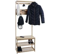 Portemanteau sur pied en bambou HWC-N82, portemanteau Étagère à chaussures Banc à chaussures, patères 170x70x31cm