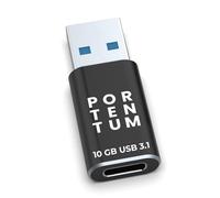PORTENTUM Adaptateur USB vers USB C 3.0 (3.1) OTG - Vitesse 10 Go - Corps en Zinc de qualité supérieure avec Haute résistance à la Chaleur - Adaptateur USB vers USB C - Seulement 8 g