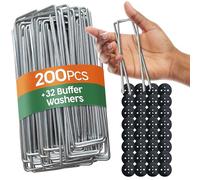 PORTENTUM Agrafes de Jardin 200 pcs + 32 Rondelles - Sardines de Fixation pour Sol Dur, Piquets de Jardin, Piquet Ancrage pour Tomates, Agrafes pour Toile de Paillage et Gazon Synthétique