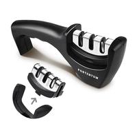 PORTENTUM Aiguiseur couteaux professionnel manuel pour couteaux de cuisine 3 phases - Affuteur de couteaux avec design ergonomique avec finition noire/chromée