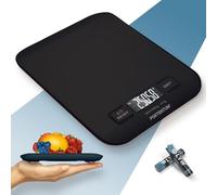 PORTENTUM Balance de Cuisine Électronique de Haute Précision 5000g/1g avec Écran LCD Rétroéclairé, 6 Unités et Fonction Tare Acier Inoxydable, Smart Digital, Balance Alimentaire