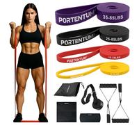 PORTENTUM Bande Elastique Musculation - Set de 10 - Bande de Resistance 4 Niveaux intensité - Poignées, ancrage Porte, Housses et Sac - Sport Maison Hommes et Femmes - Fitness Crossfit Yoga Pilates