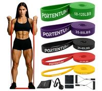 PORTENTUM Bande Elastique Musculation - Set de Bande de Resistance 4 ou 5 Niveaux intensité - Poignées, ancrage Porte, Housses et Sac - Sport Maison Hommes et Femmes - Fitness Crossfit Yoga Pilates