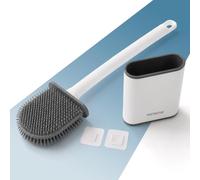 PORTENTUM Brosse Toilettes WC Silicone avec Support antigoutte et séchage Rapide - Tête Large à Surface Plane et côté Fin - Pose au Sol ou Murale sans perçage - Accessoire Salle de Bain