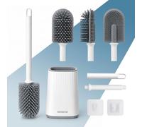 PORTENTUM Brosse Toilettes WC Silicone avec Support antigoutte et séchage Rapide - Tête Plate Flexible pour rebords et Angles - Pose au Sol ou Murale sans perçage - Accessoire Salle de Bain